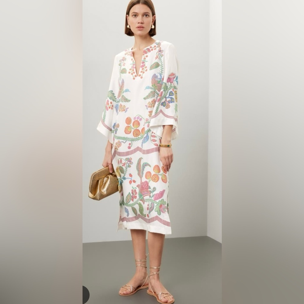La DoubleJ Grenadilla Placee Silk Twill Maxi Midi Kaftan Dress Medium